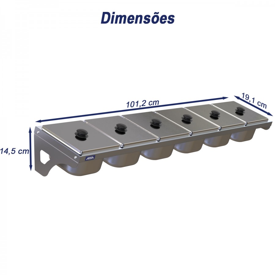 Condimentadora de Parede 6 Cubas Inox 1/6 100mm - Aisa